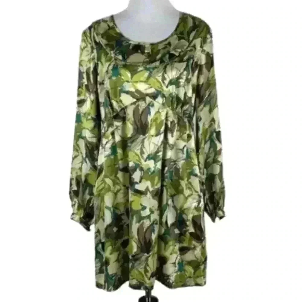 Tyler boe dress M brown green 100% silk watercolor
